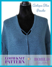 Load image into Gallery viewer, Loom Knit Antique Blue Poncho