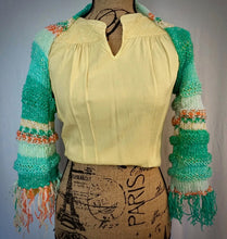 Load image into Gallery viewer, Loom Knit Minty Fringe Shrug