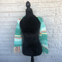 Load image into Gallery viewer, Loom Knit Minty Fringe Shrug