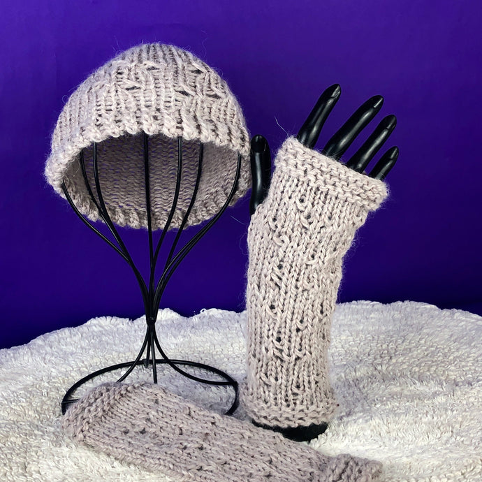Loom Knit Lace Alpaca Hat and Gloves