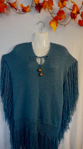 Loom Knit Antique Blue Poncho