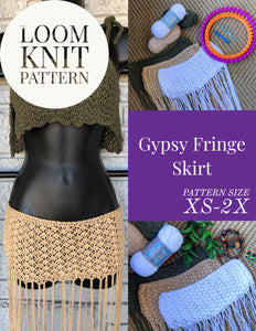 Loom Knit Boho Fringe Beach Skirt Cover Up