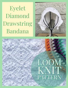 Loom Knit Eyelet Diamond Drawstring Bandana
