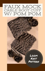 Loom Knit Faux Mock Cable Boot Cuff w_ Pom Pom