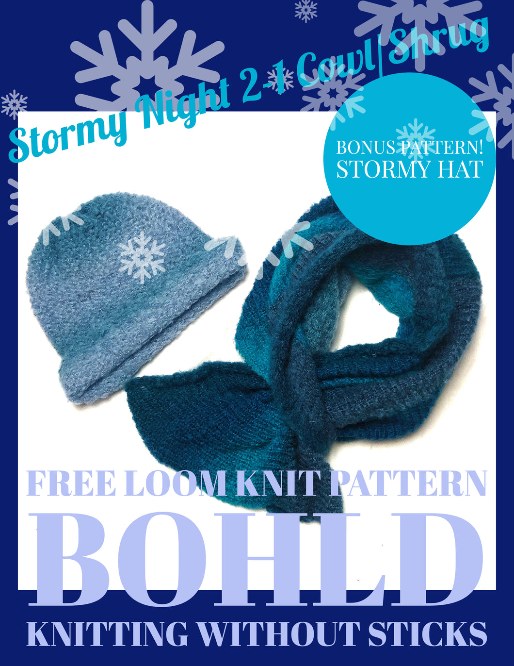 Loom Knit Stormy Night 2 in 1 Cowl Shrug w/ Hat