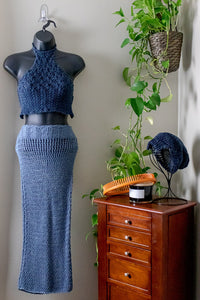Loom Knit Denim High Waisted Maxi Skirt