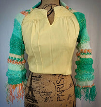 Load image into Gallery viewer, Loom Knit Minty Fringe Shrug
