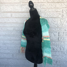 Load image into Gallery viewer, Loom Knit Minty Fringe Shrug
