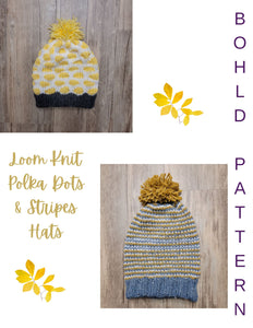 Loom Knit Polka Dots & Stripes Hats